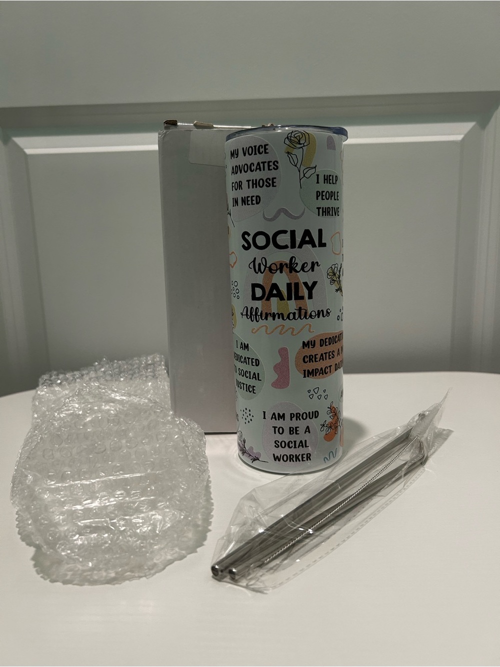 Social Worker Daily Affirmations 20 oz Stainless Steel Tumbler w/ Straw & Brush